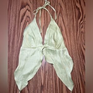 Green satin tie top open back